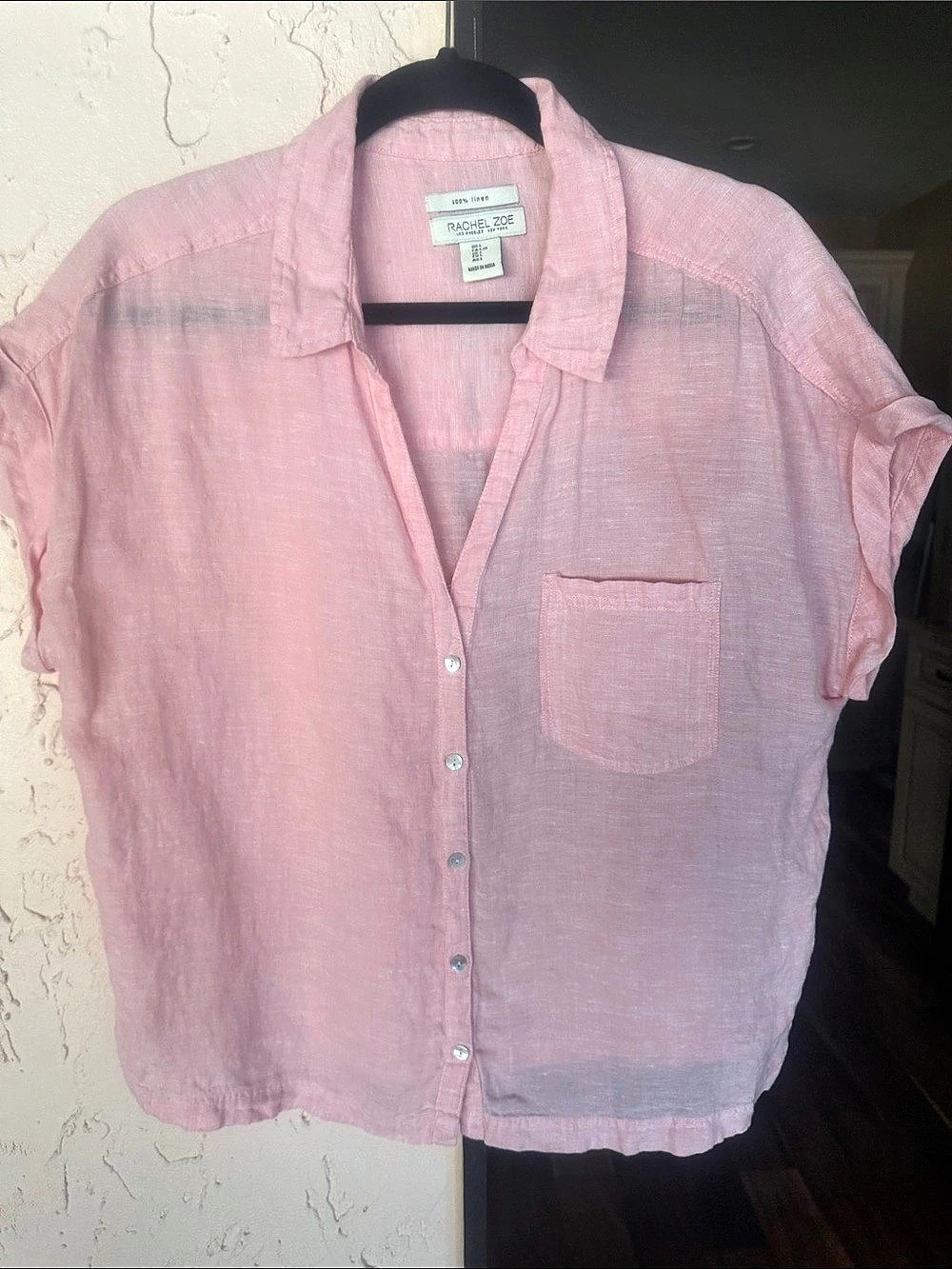 Rachel Zoe Linen Button Down Shirt in Pink Size Large